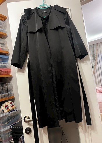 Siyah Uzun Kadın Trençkot Drapeli - Görsel 5