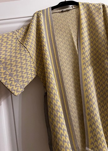 Kadın Sarı Gri Uzun Kimono ve pantolon - Görsel 2