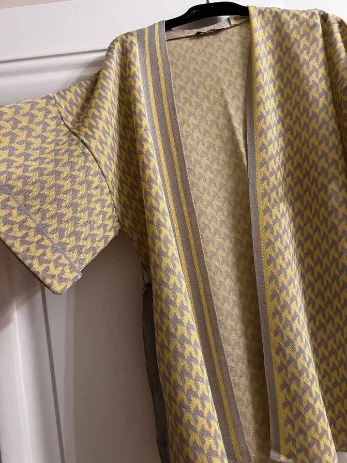 Kadın Sarı Gri Uzun Kimono ve pantolon - Görsel 2