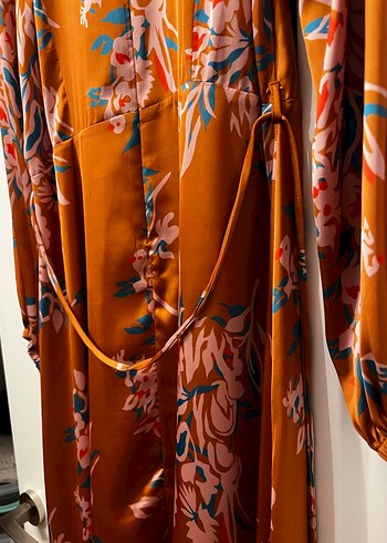 Bohem Çiçek Desenli Uzun Kahverengi Elbise - Görsel 3