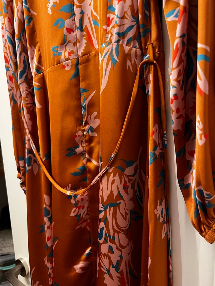 Bohem Çiçek Desenli Uzun Kahverengi Elbise - Görsel 3