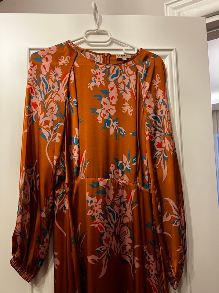 Bohem Çiçek Desenli Uzun Kahverengi Elbise - Görsel 5