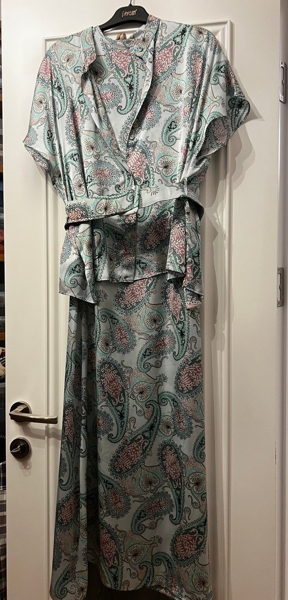 Gri Desenli Bohem Uzun Elbise - Görsel 2