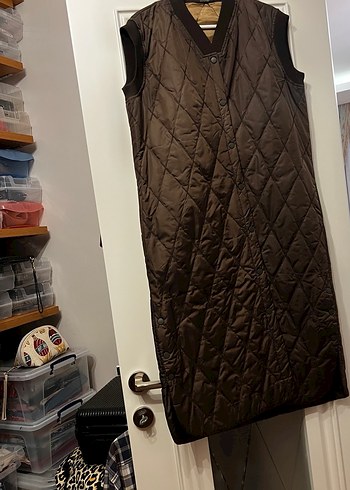 Düğmeli Uzun Kahverengi Kadın Yelek - Görsel 3