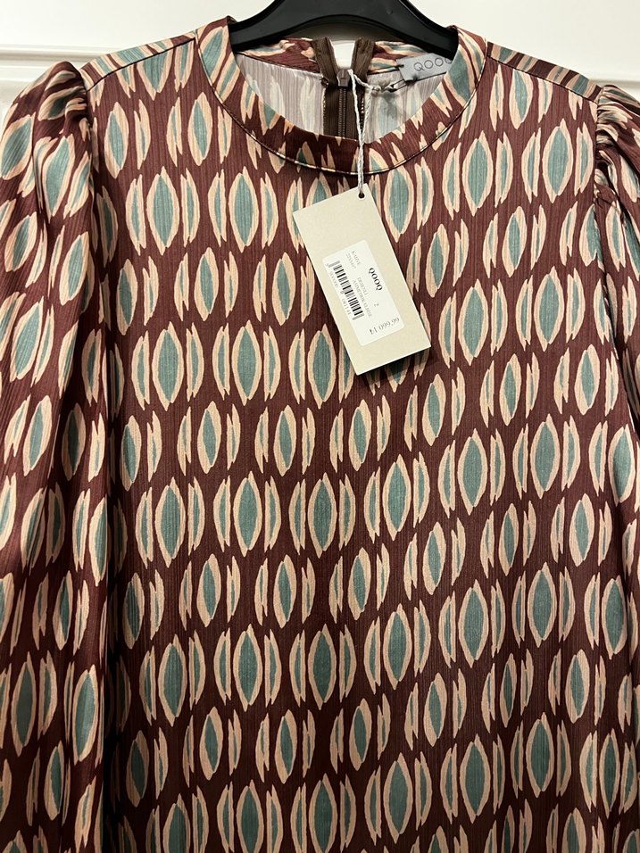 Kahverengi V Yaka Uzun Bohem Elbise - Görsel 3