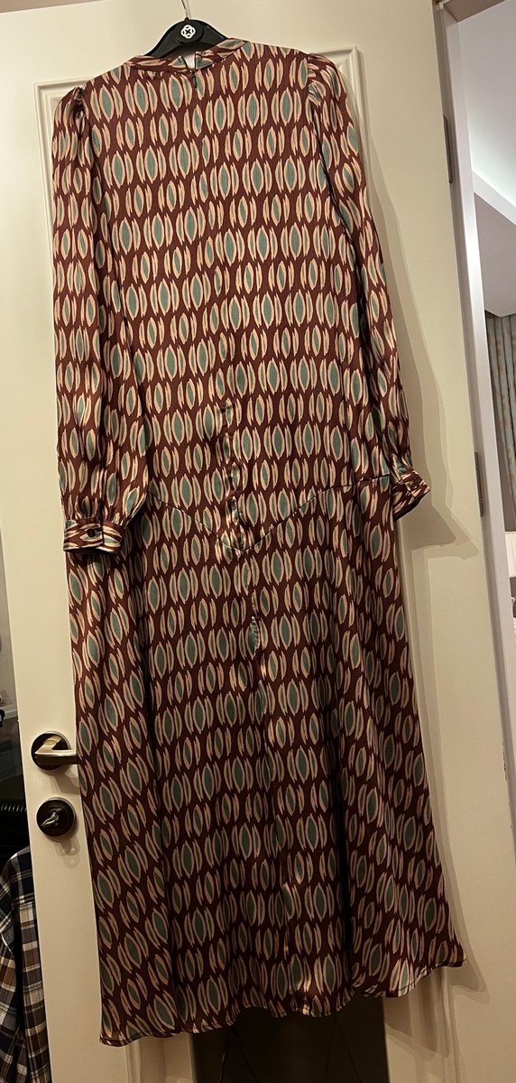 Kahverengi V Yaka Uzun Bohem Elbise - Görsel 4