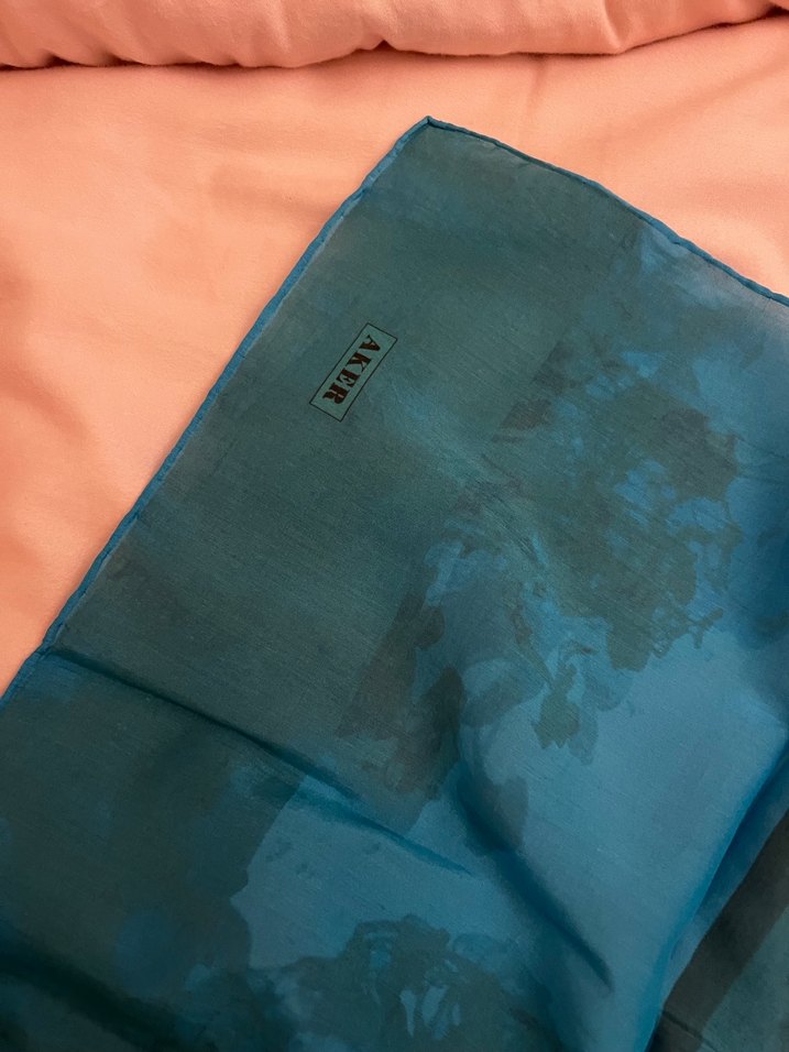 Kadın Mavi İpek Şal - Minimalist Sokak Stili - Görsel 2