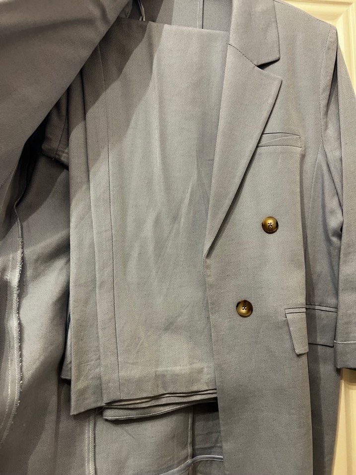 Gri Uzun Kesim Kadın Blazer Ceket ve pantolon takım - Görsel 3