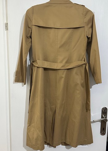 Düğmeli Bej Uzun Kadın Trençkot - Görsel 2