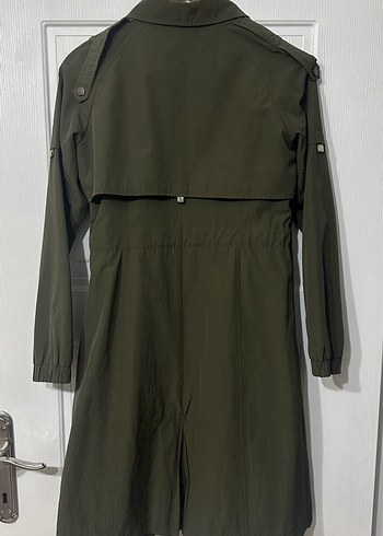 Kadın Kemerli Uzun Haki Trençkot - Görsel 2