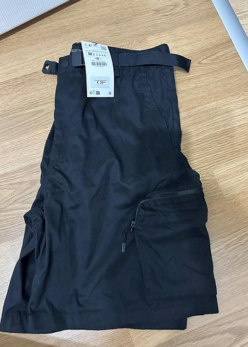 Siyah Kemerli Midi Street Wear kargo Erkek Şortu