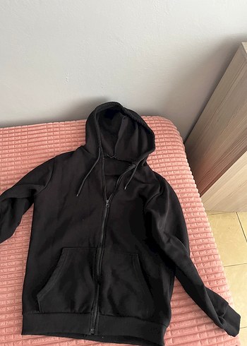 Siyah Kapüşonlu Fermuarlı Kadın Sweatshirt