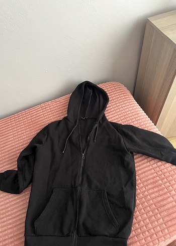 s Beden siyah Renk Siyah Kapüşonlu Fermuarlı Kadın Sweatshirt