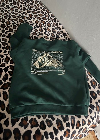 Kadın Koyu Yeşil Baskılı Sweatshirt - Görsel 5