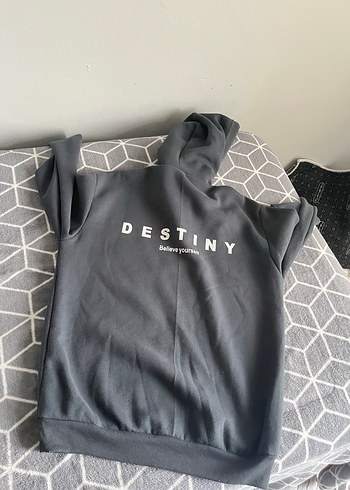 Gri Kapüşonlu Rahat Kesim Sweatshirt - Görsel 3