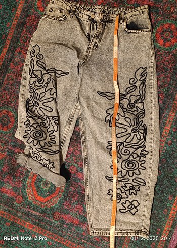 Rahat Kesim Gri Mavi Batik Desenli Kadın Kot - Görsel 5