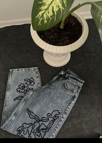 Rahat Kesim Gri Mavi Batik Desenli Kadın Kot - Görsel 2