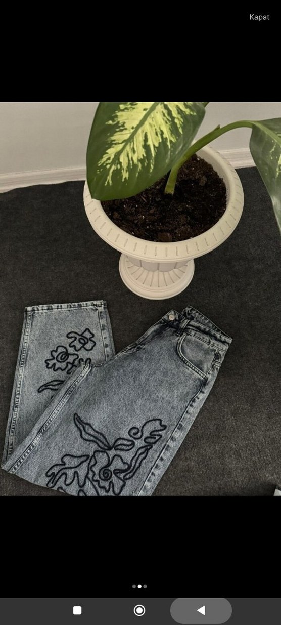 Rahat Kesim Gri Mavi Batik Desenli Kadın Kot - Görsel 2