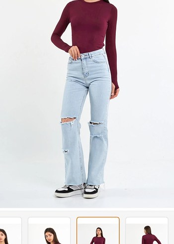 Bordo  parmak detaylı Uzun Kollu Kadın Bluz - Görsel 3