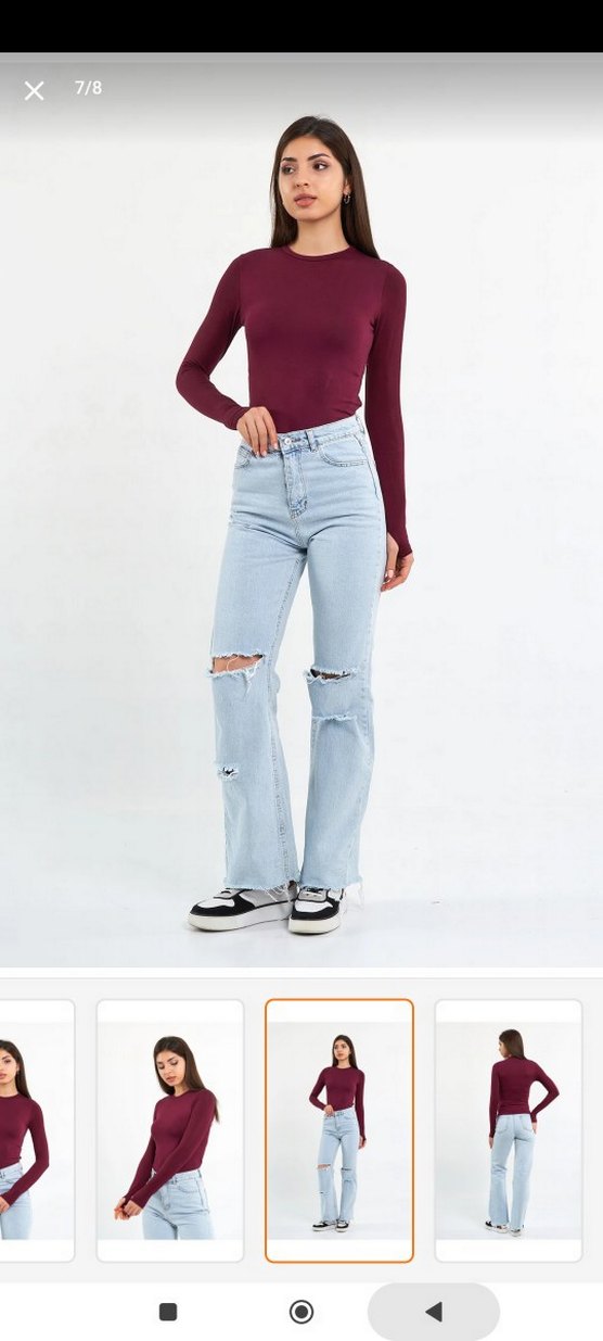 Bordo  parmak detaylı Uzun Kollu Kadın Bluz - Görsel 3