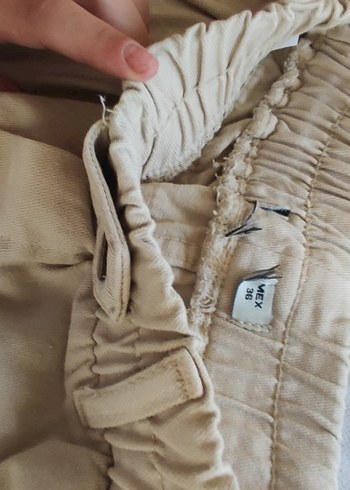36 Beden camel Renk Düğmeli Bej Keten Salaş Kadın Pantolon