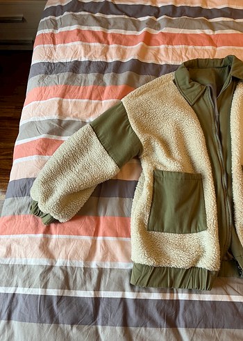 Kadın Haki Beyaz Oversize Ceket - Görsel 2