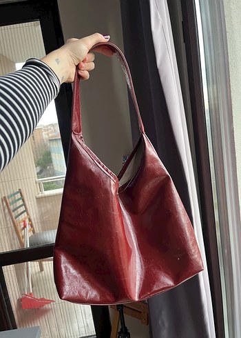 Bordo Parlak Deri Vintage Kadın Çanta - Görsel 2