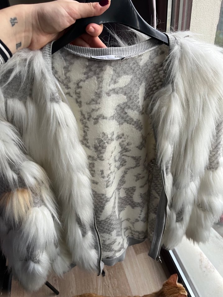 Beyaz Kadın Kürk Detaylı Hırka Zara - Görsel 5