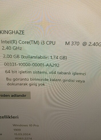 Beden Renk Acer i3 leptop kasası çalışıyor sadece kasa içi dolu