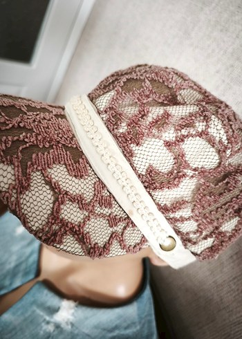 Bej Dantel Detaylı Bohem Kadın Şapka - Görsel 3