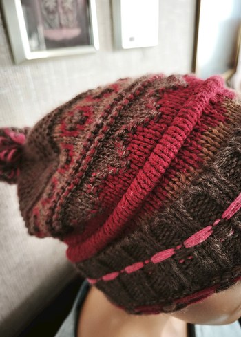 Örgü Kadın Bere Kahverengi Gri - Görsel 3