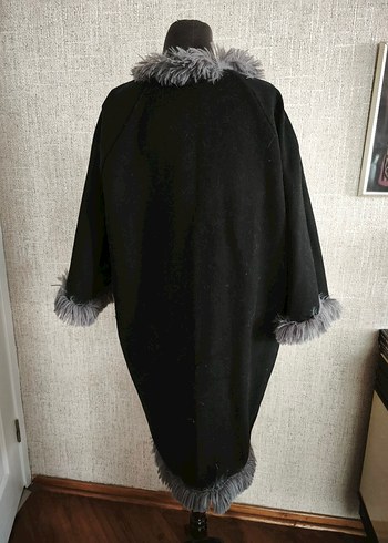 Kadın Gri Uzun Peluş Kürk Detaylı manto - Görsel 5