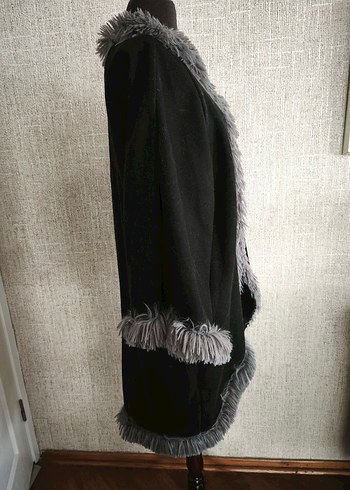 Kadın Gri Uzun Peluş Kürk Detaylı manto - Görsel 4