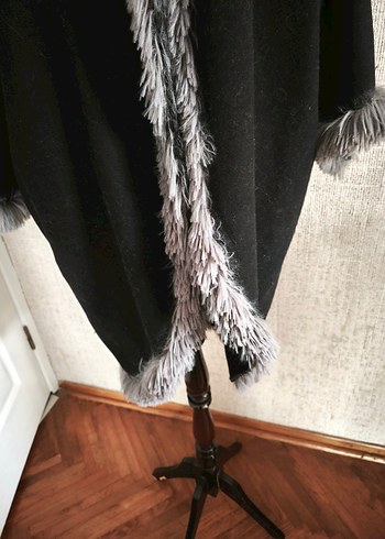 Kadın Gri Uzun Peluş Kürk Detaylı manto - Görsel 3