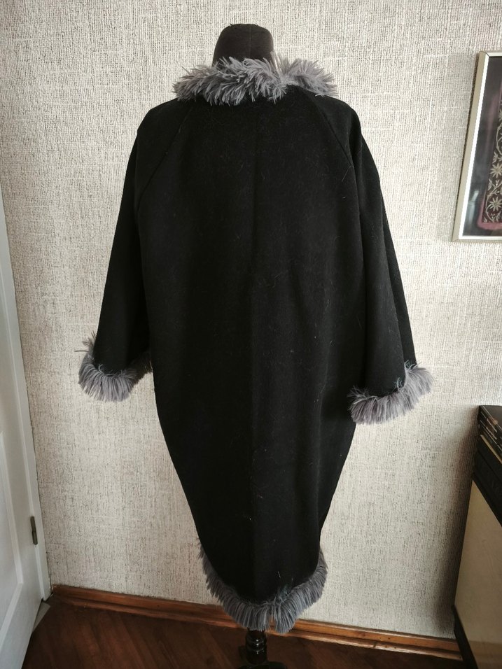 Kadın Gri Uzun Peluş Kürk Detaylı manto - Görsel 5