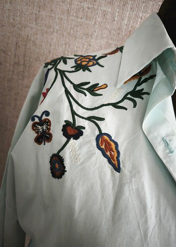 Nakışlı, Düğmeli, Uzun Kollu Pamuklu Gömlek - Görsel 3