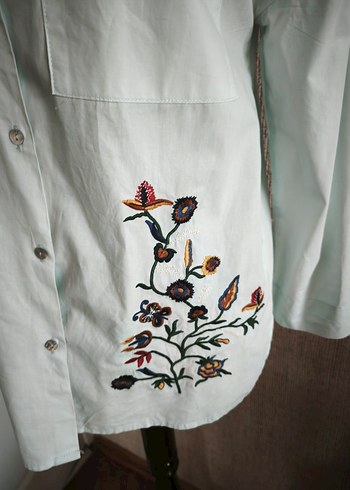 Nakışlı, Düğmeli, Uzun Kollu Pamuklu Gömlek - Görsel 2