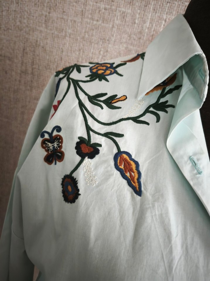 Nakışlı, Düğmeli, Uzun Kollu Pamuklu Gömlek - Görsel 3