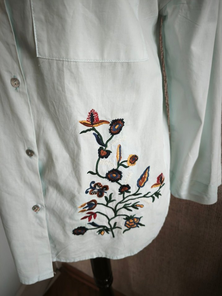 Nakışlı, Düğmeli, Uzun Kollu Pamuklu Gömlek - Görsel 2