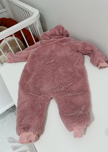 9 Ay Beden pembe Renk Kız Bebek Pembe Kürklü tulum