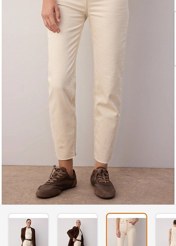 Bej Kadın Regular Fit Pamuk Mom Jean - Görsel 2