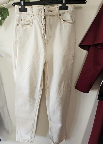 Bej Kadın Regular Fit Pamuk Mom Jean - Görsel 4