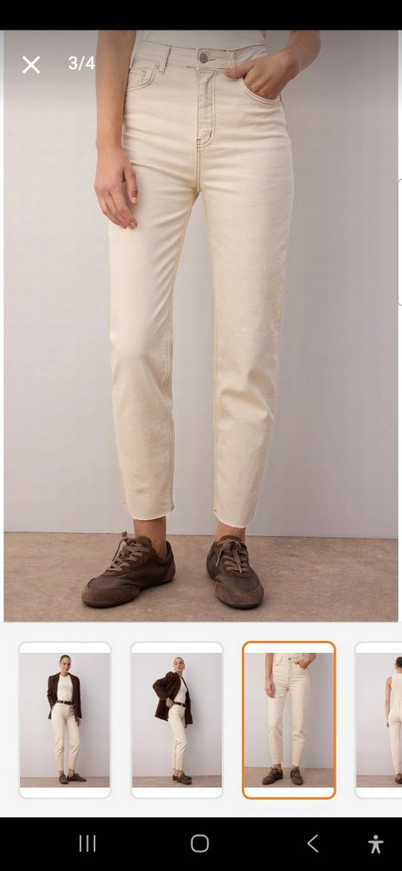 Bej Kadın Regular Fit Pamuk Mom Jean - Görsel 2