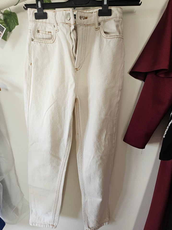 Bej Kadın Regular Fit Pamuk Mom Jean - Görsel 4