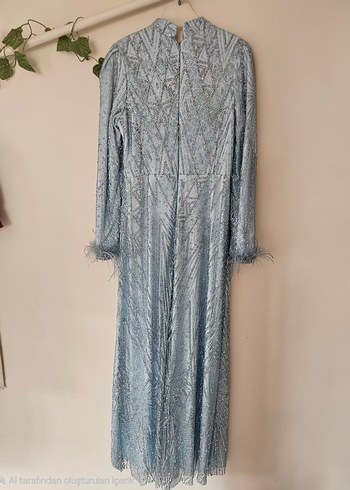 Su Mavisi İşlemeli Uzun Abiye Elbise - Görsel 5