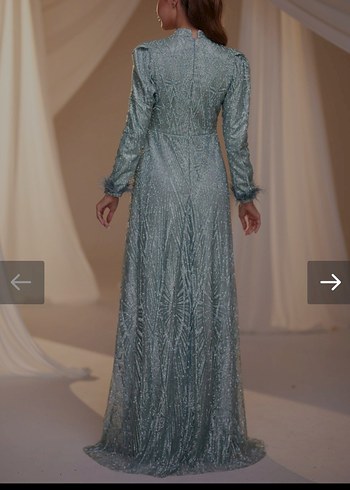 Su Mavisi İşlemeli Uzun Abiye Elbise - Görsel 2