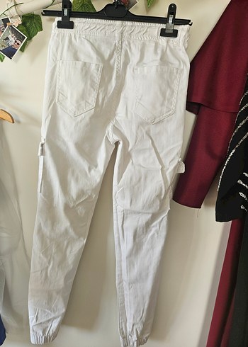 Beyaz Pamuklu Dar Kesım Kadın Pantolon - Görsel 4