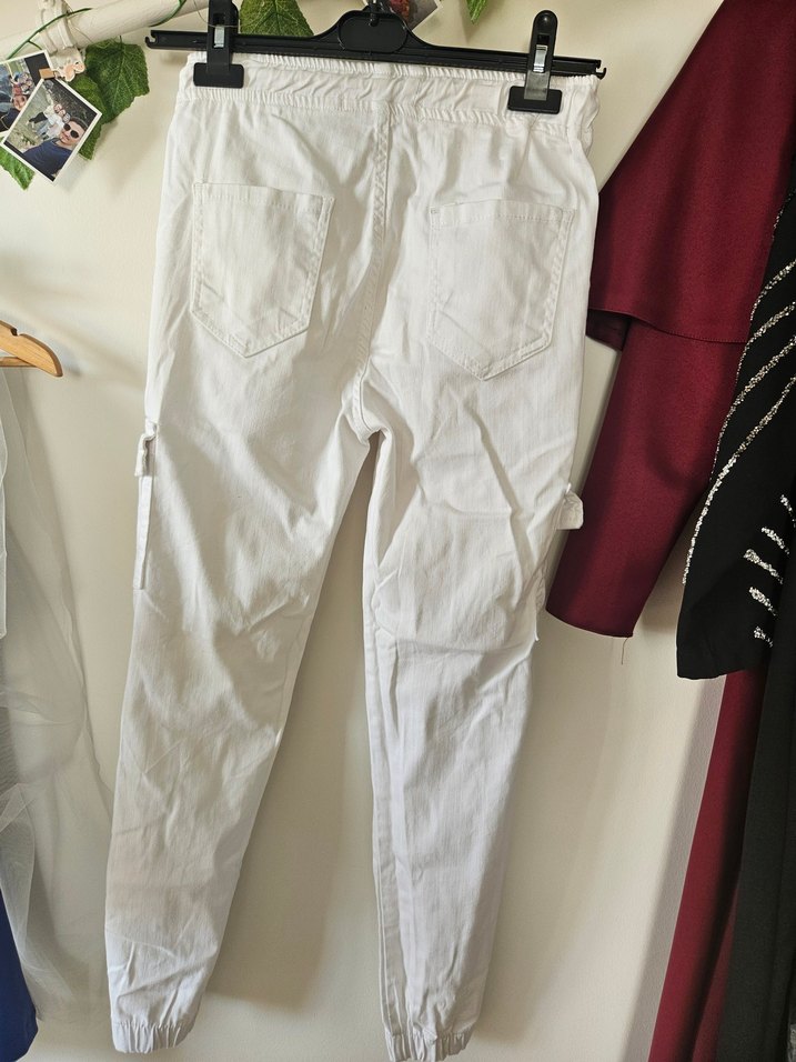Beyaz Pamuklu Dar Kesım Kadın Pantolon - Görsel 4