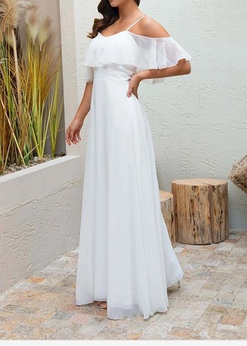 Beyaz Askılı Nikah Elbisesi ve Dış Çekim Elbisesi - Görsel 3