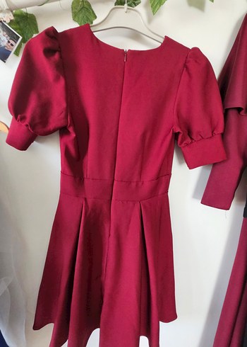 Bordo V Yaka Midi Klasik Elbise - Görsel 5